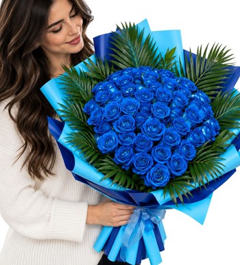 masalsı mavi 50 gül buketi, çiçek siparişi, Lilya Rose