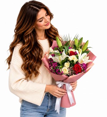 asil uyum lilyum ve gül buketi, çiçek siparişi, Lilya Rose