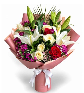 asil uyum lilyum ve gül buketi, çiçek siparişi, Lilya Rose