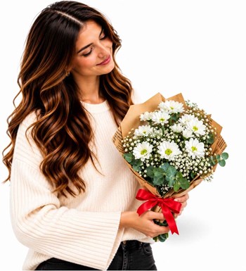 beyaz düş papatya ve cipso buketi, çiçek siparişi, Lilya Rose