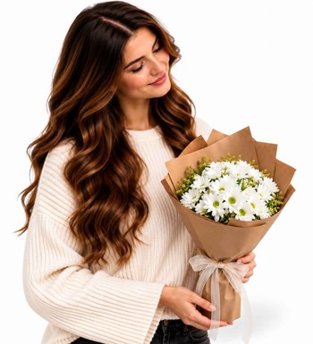 beyaz zarafet kraft papatya buketi, çiçek siparişi, Lilya Rose
