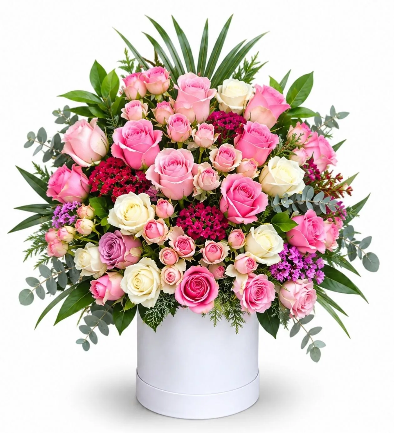 Floral Harmony Pembe ve Beyaz Gül Aranjmanı