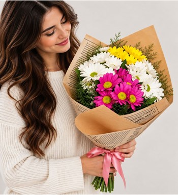 renkli günler papatya buketi, çiçek siparişi, Lilya Rose