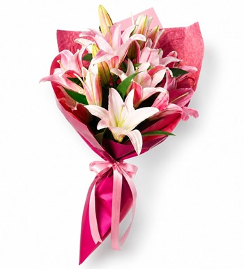 pembe lilyum buketi, pembe lilyum, lilyum çiçeği