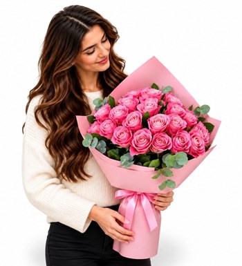 pembe gül buketi, hızlı çiçek, taze çiçek