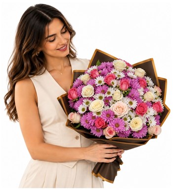 renkli papatya ve gül şöleni, çiçek siparişi, Lilya Rose