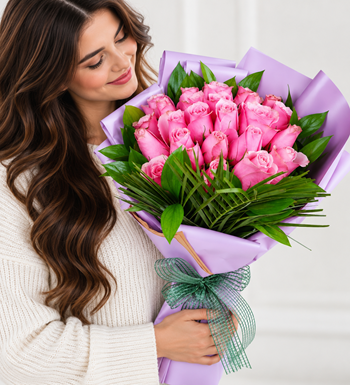 romantik pembe 25 gül buketi, çiçek siparişi, Lilya Rose