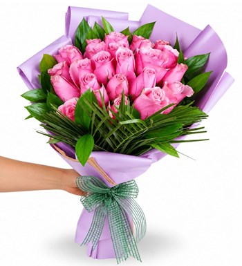 romantik pembe 25 gül buketi, çiçek siparişi, Lilya Rose